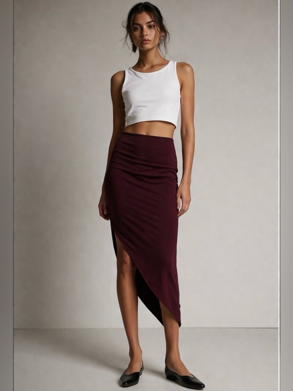 ZARA asymmetric merlot pull-on skirt | NWT | L - Picture 2 of 11